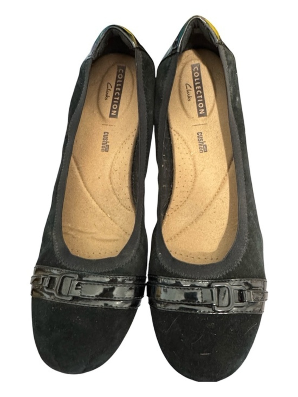 Clarks Black Suede Ballet Flats with Patent Trim Size 9
